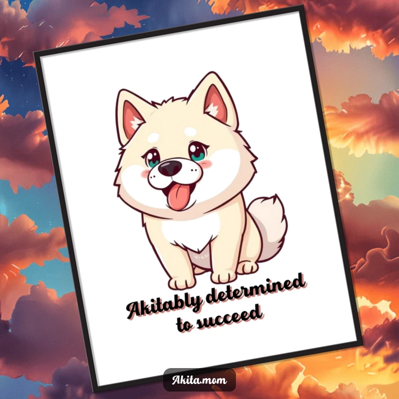 Funny Free Printable Akita Wall Art: Determined, energetic dog portrait, ready for action, downloadable home decor.