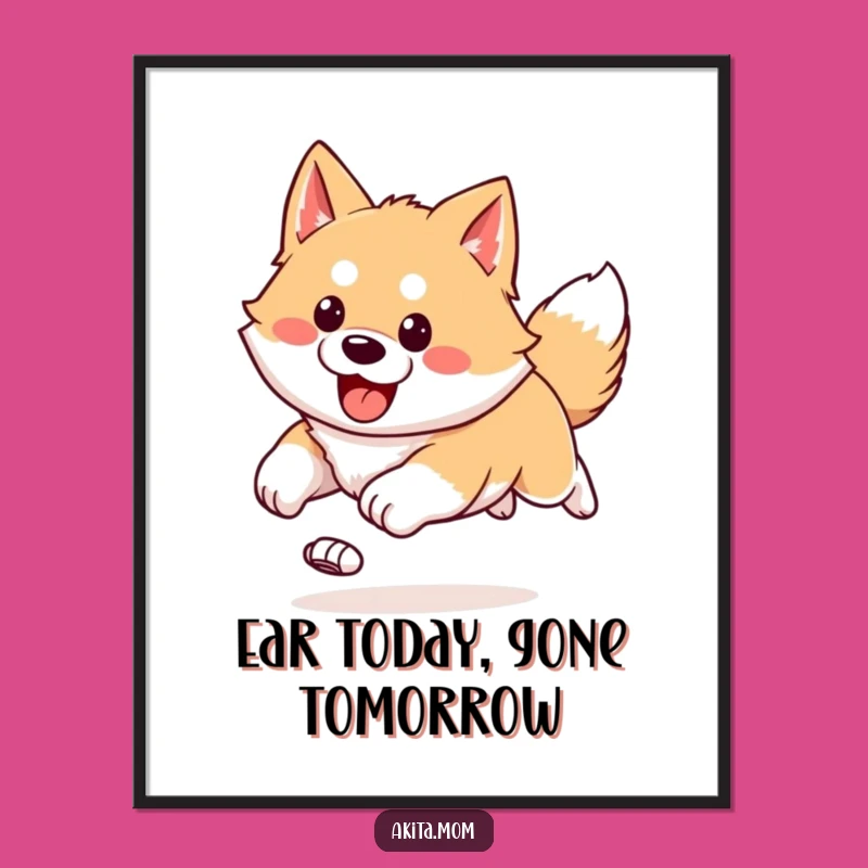 Free Printable Akita Wall Art: Bounding Dog, Funny Downloadable Decor