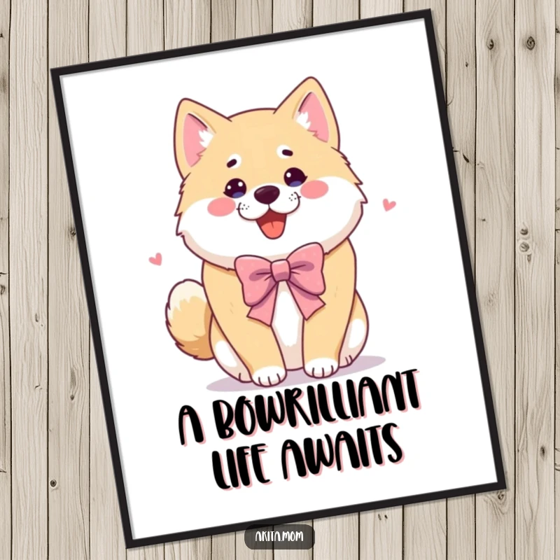 Funny Free Printable Akita Wall Art: Akita dog performing a charming, playful bow, stylish and humorous, downloadable decor.