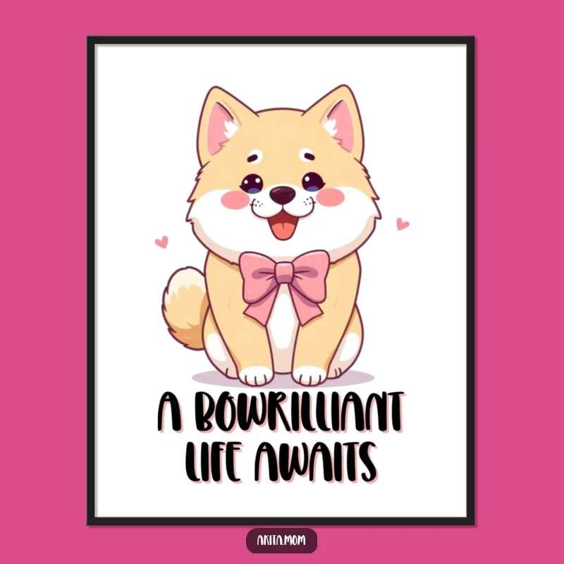 Free Printable Akita Wall Art: Playful Bow Charm, Downloadable Art Gift