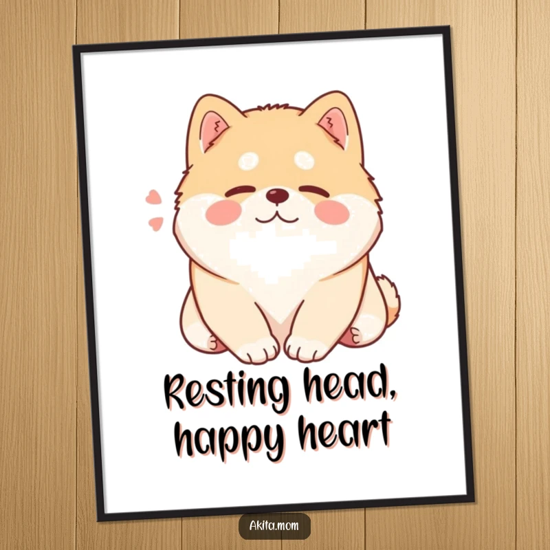Funny Free Printable Wall Art: A Kawaii Akita rests its large head, eyes closed in a peaceful, contented sigh.