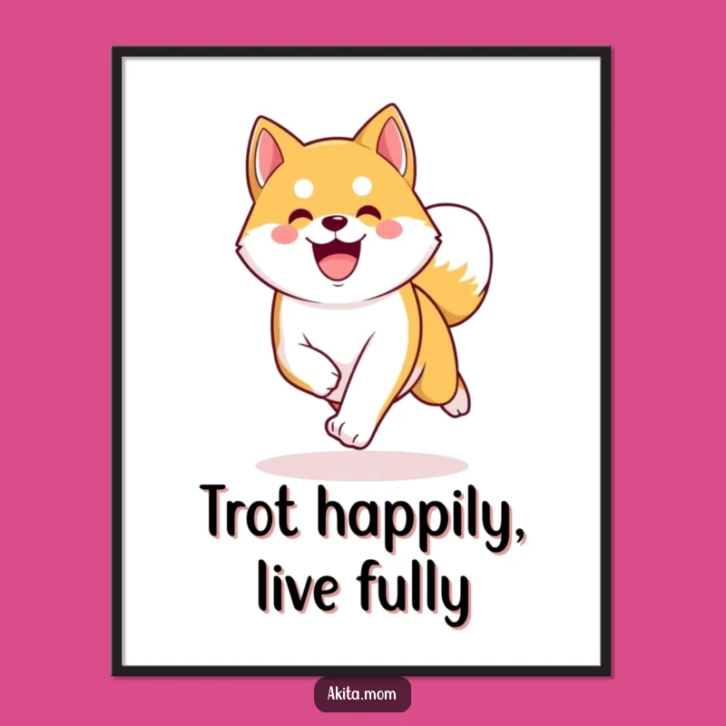 Free Printable Wall Art: Energetic Kawaii Akita Trotting - Humorous Dog Decor