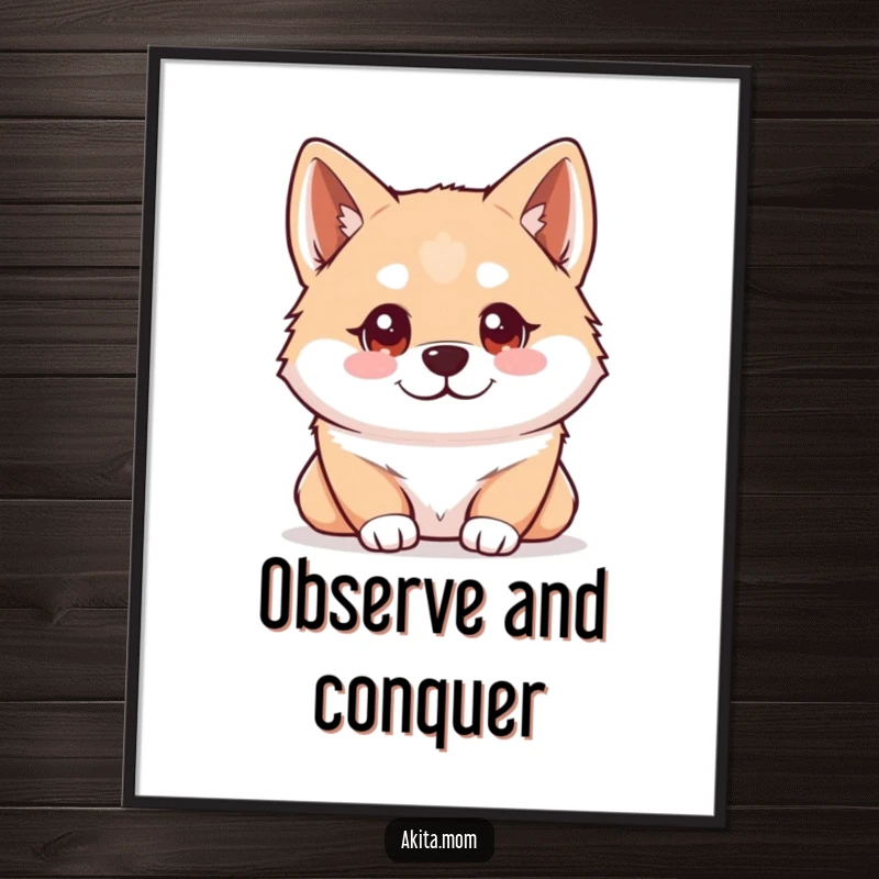 Funny Free Printable Wall Art: A Kawaii Akita with bright, intelligent eyes, attentively observing its surroundings.