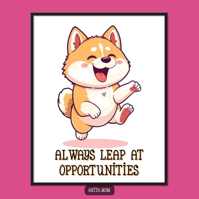Free Printable Wall Art: Playful Akita Dog Leap - Energetic Downloadable Decor