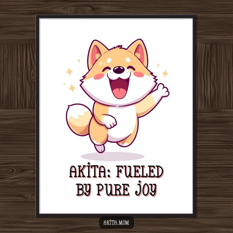 Free Printable Wall Art: An Akita dog captured mid-zoomie, showing immense joy, speed, and playful energy.