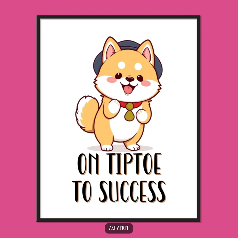 Funny Free Printable Wall Art: Kawaii Akita Happy Tiptoe, Quirky Downloadable Decor