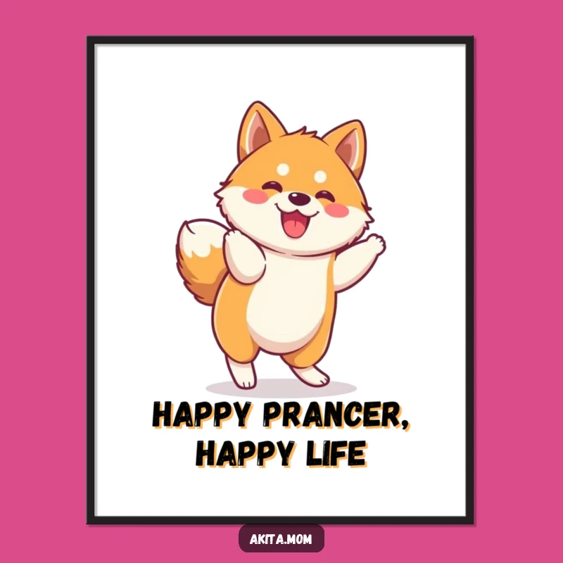 Funny Free Printable Wall Art: Kawaii Akita Prance, Downloadable Dog Art