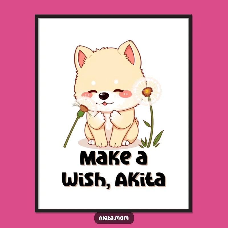 Funny Free Printable Kawaii Akita Wall Art: Curious Dandelion Explorer!