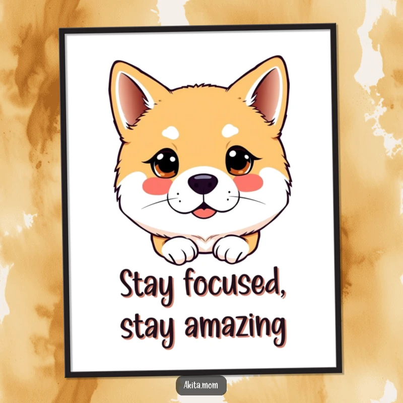 Funny Free Printable Wall Art: Kawaii Akita dog with a bright, attentive gaze, watching over your space with charm.