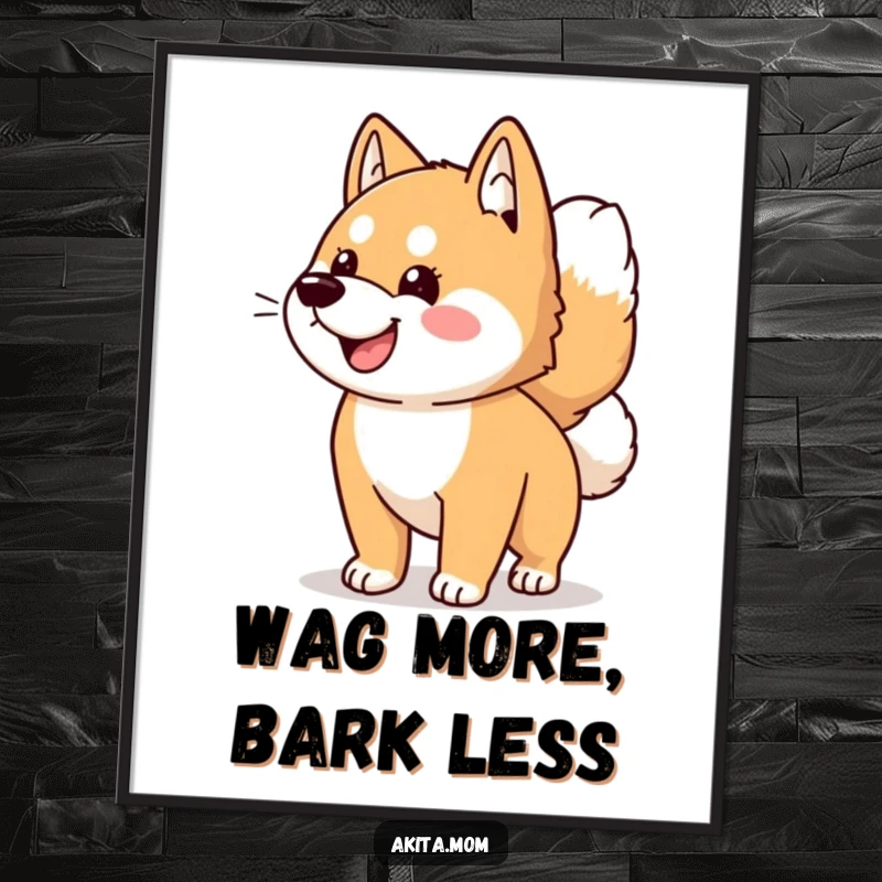 Funny Free Printable Wall Art: Kawaii Akita dog's tail a blur of happiness, ready to brighten any room with its wagging.