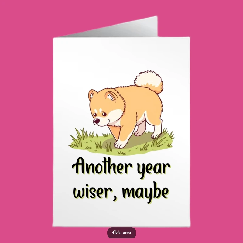 Free Printable Akita Explorer Birthday Card: Dignified Doggo Downloadable Gift