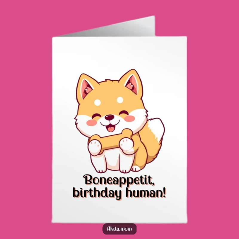 Free Printable Birthday Card: Friendly Kawaii Akita Bone, Downloadable Fun Gift