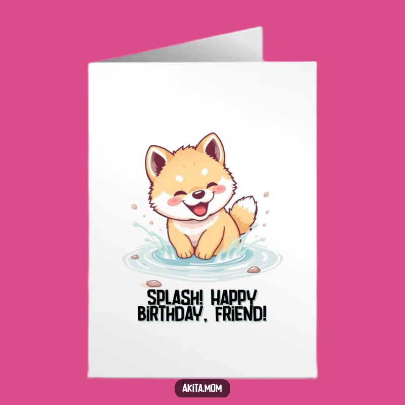 Free Printable Birthday Card: Funny Akita Cub Splash - Fun Downloadable Gift