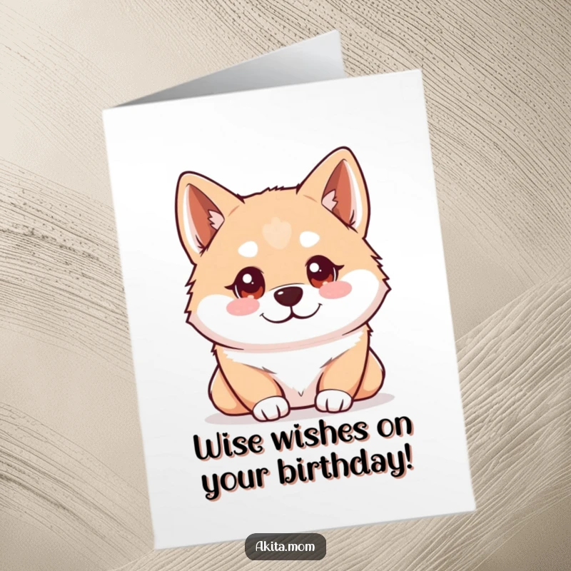 Funny Free Printable Birthday Card: A Kawaii Akita with bright, intelligent eyes, keenly observing its surroundings.