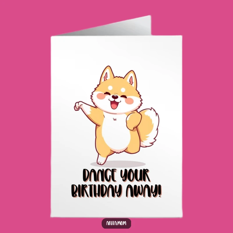 Free Printable Kawaii Akita Birthday Card: Graceful Dog Funny Downloadable Gift