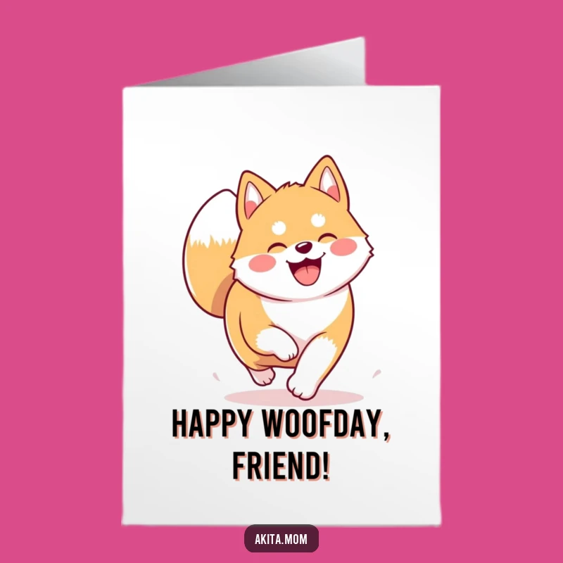 Free Printable Kawaii Akita Birthday Card: Happy Trotting Dog Funny Downloadable Gift