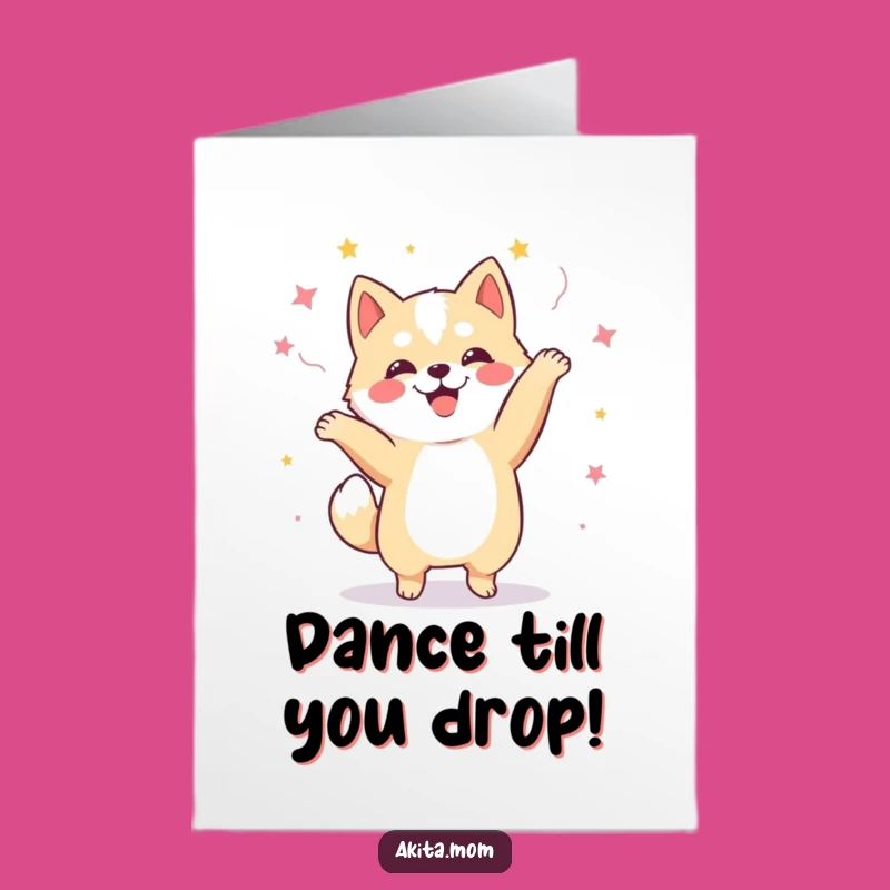 Free Printable Kawaii Akita Birthday Card: Hilarious Dog Dance Downloadable Gift