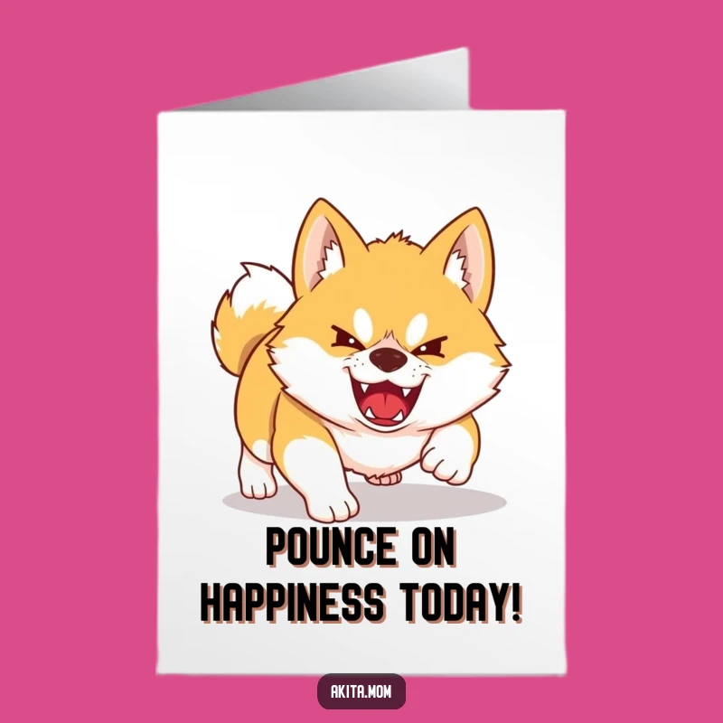 Free Printable Kawaii Akita Birthday Card: Playful Pouncing Dog Funny Downloadable Gift