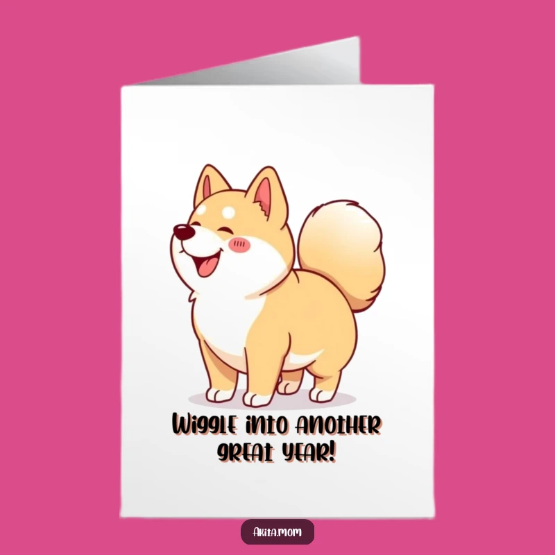 Free Printable Wiggle Akita Birthday Card: Joyful Doggo Downloadable Gift for Fun Lovers