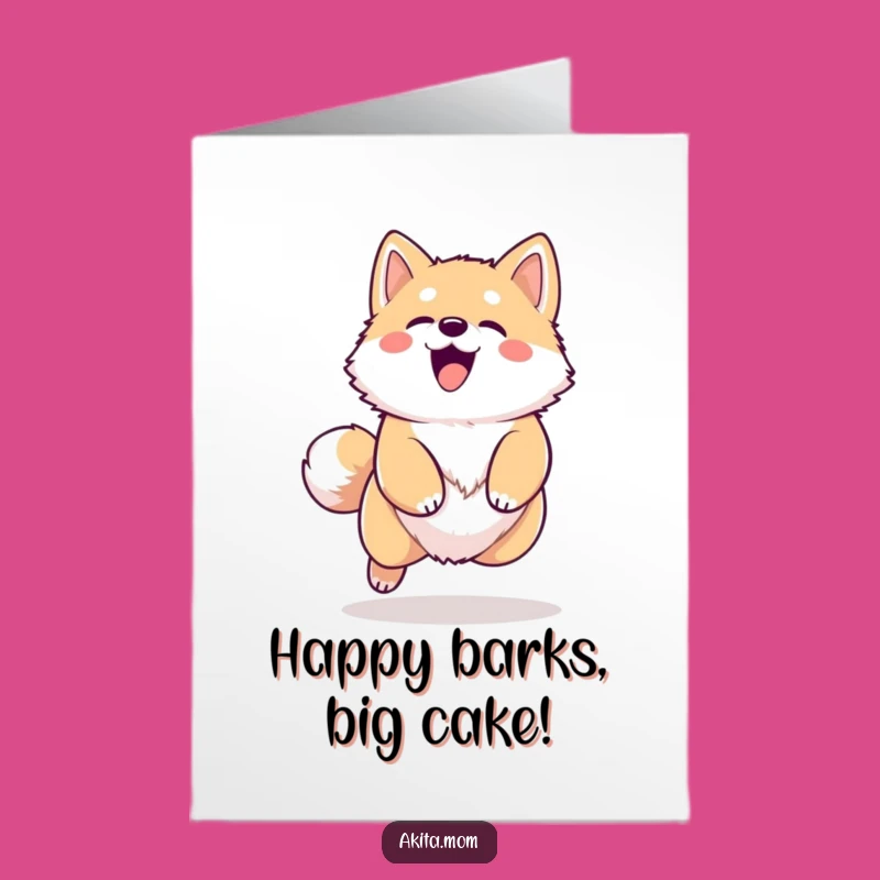 Free Printable Kawaii Akita Birthday Card: Happy Barking Dog Doggo Downloadable Gift Idea