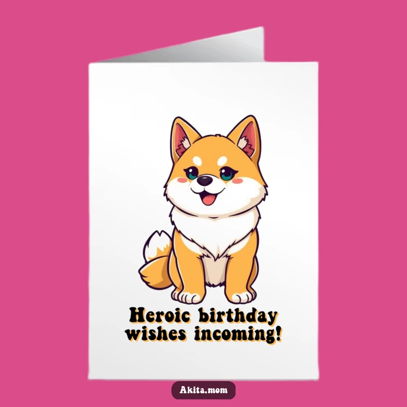 Heroic Akita Birthday Card Free Printable: Funny Superhero Dog Downloadable Gift