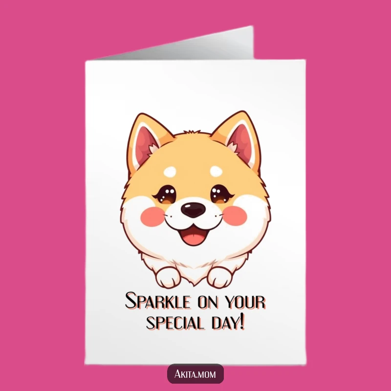 Free Printable Kawaii Akita Birthday Card: Sparkle with Joyful Greetings!