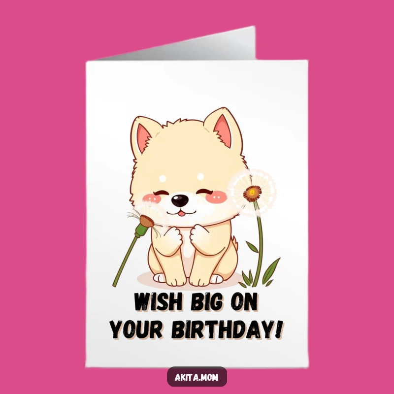 Free Printable Kawaii Akita Birthday Card: Curious Sniffing for Fun!