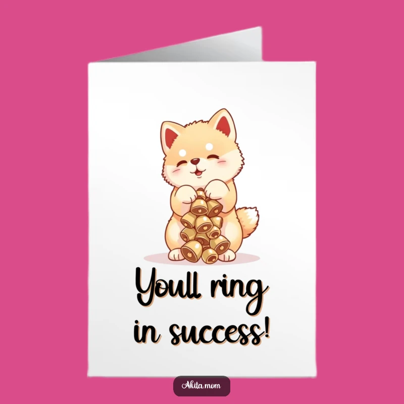 Free Printable Congrats Card: Funny Akita Cub Bell Balance - Cheerful Downloadable Gift