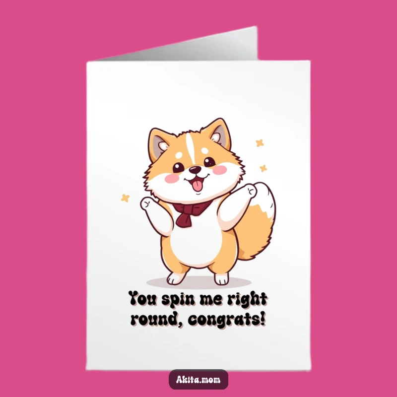 Free Printable Kawaii Akita Congrats Card: Funny Celebration Spin, Downloadable Gift
