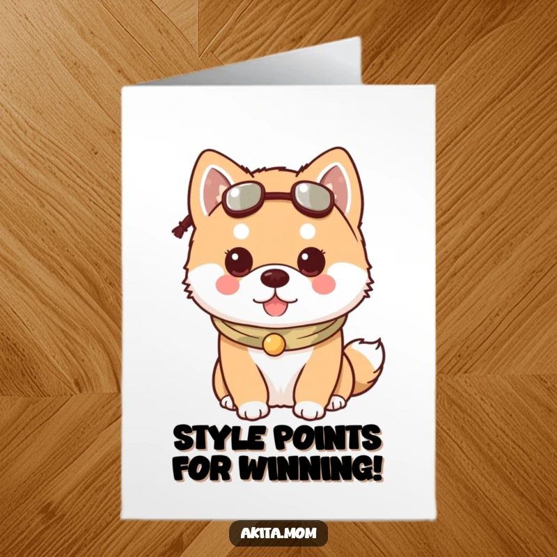 Funny Free Printable Kawaii Akita dog sporting a dapper accessory, looking sophisticated for a congratulations card.