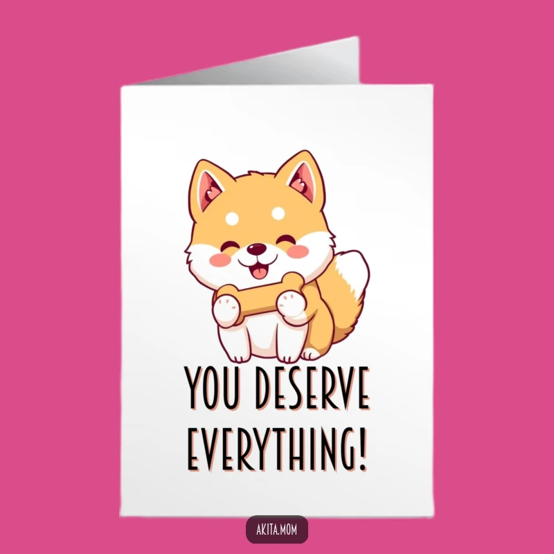 Free Printable Congrats Card: Friendly Kawaii Akita Bone, Downloadable Cheerful Gift