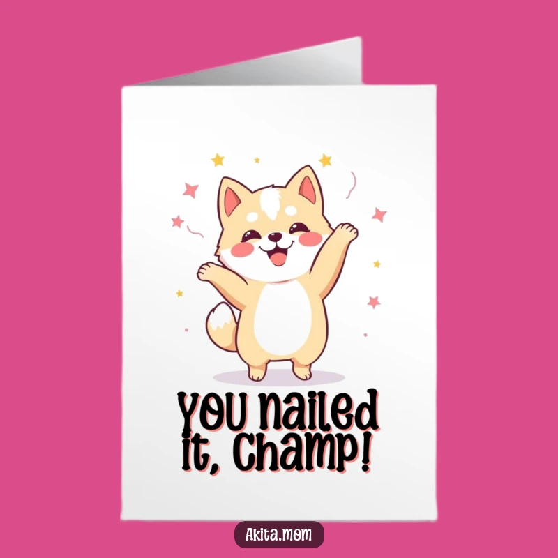 Free Printable Kawaii Akita Congrats Card: Joyful Dog Dance Downloadable Gift