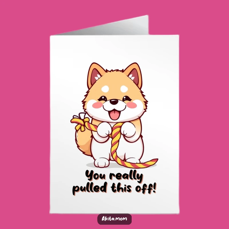 Free Printable Akita Congratulations Card: Joyful Dog & Rope, DIY Download