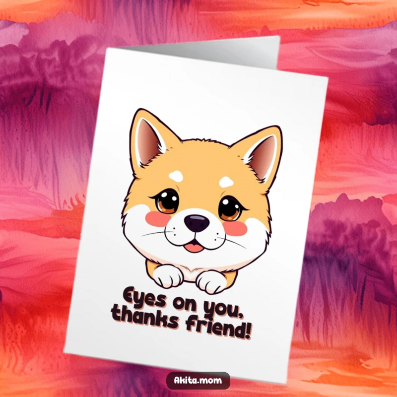 Funny Free Printable Thank You Card: Kawaii Akita dog with a bright, attentive gaze, conveying sincere thanks.