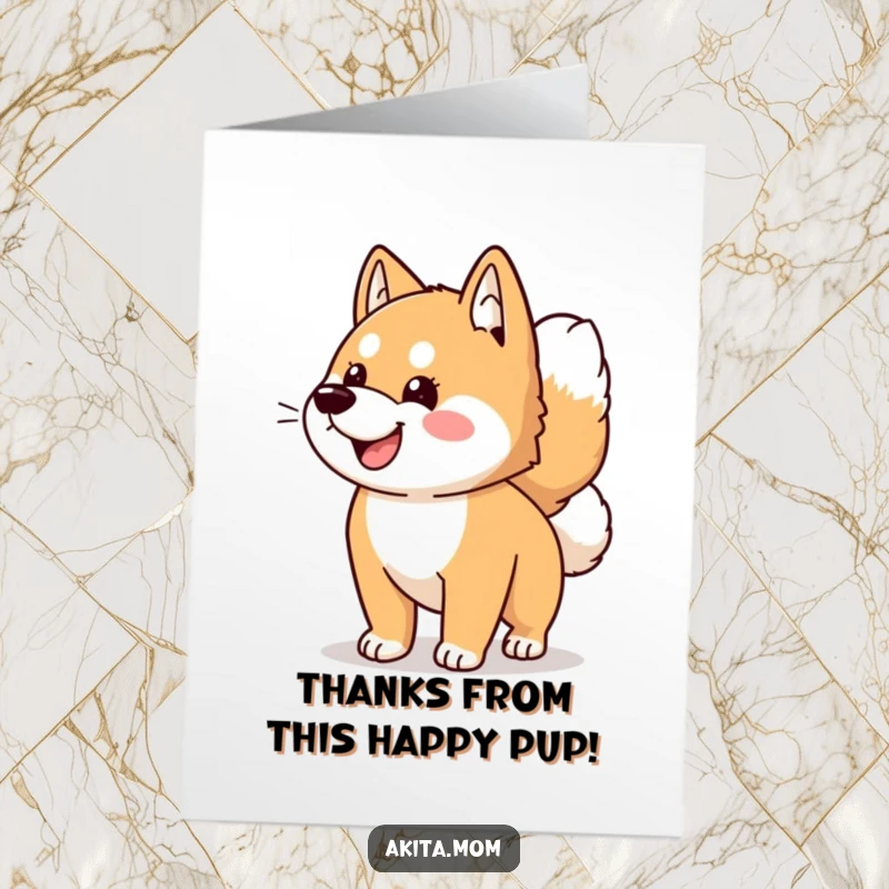 Funny Free Printable Thank You Card: Kawaii Akita dog wagging its tail, expressing sincere gratitude with a happy wiggle.