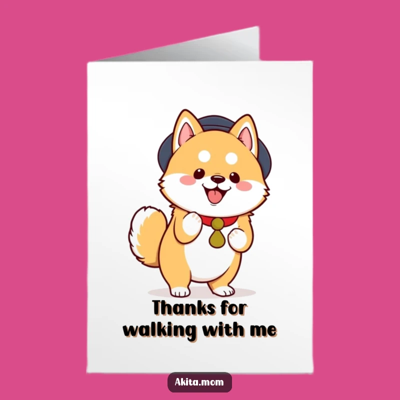 Free Printable Thank You Card: Tiptoeing Kawaii Akita, Funny Downloadable Gift