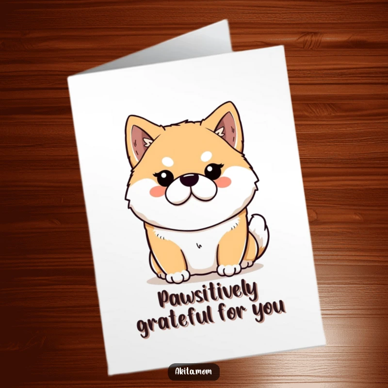 Funny Free Printable Akita Thank You Card: Dignified Kawaii Akita with a noble gaze, conveying sincere thanks.