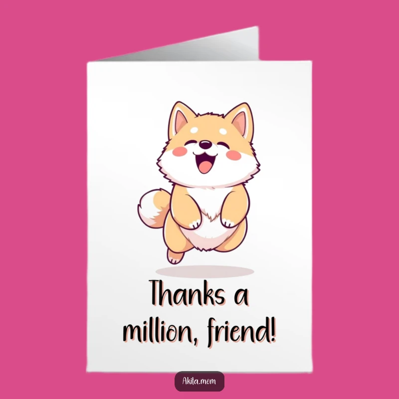 Free Printable Kawaii Akita Thank You Card: Joyful Doggy Gratitude Downloadable Gift