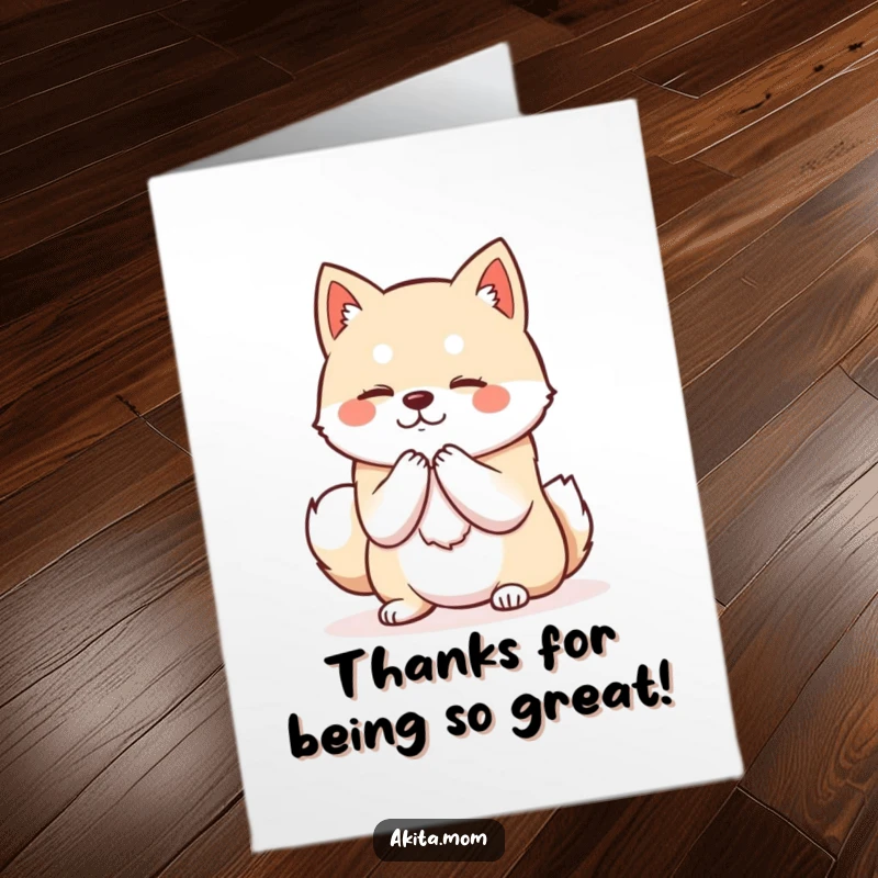 Funny Free Printable Thank You Card: A dignified Kawaii Akita bowing politely to express sincere thanks.