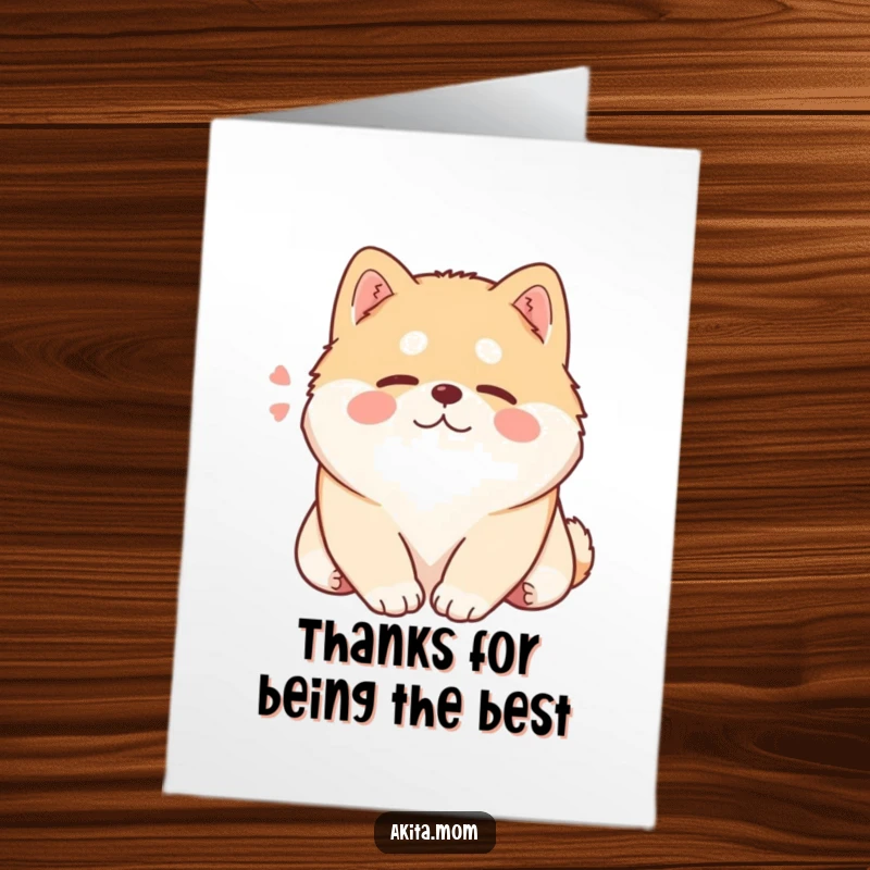 Funny Free Printable Thank You Card: A Kawaii Akita rests its head, exhaling a sigh of pure contentment.