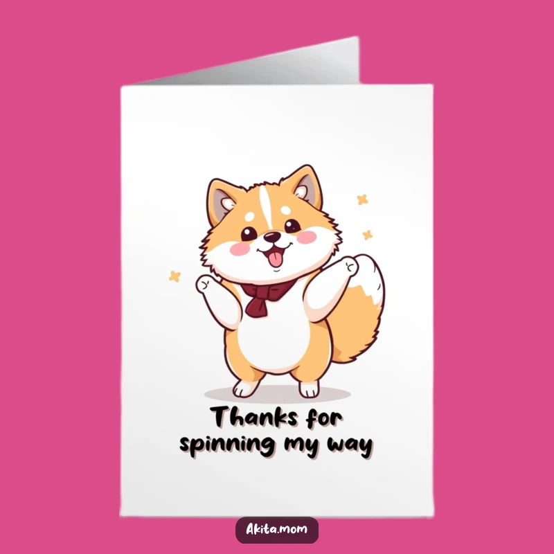 Free Printable Kawaii Akita Thank You Card: Funny Dancing Dog, Downloadable