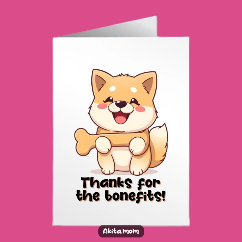 Free Printable Kawaii Akita Thank You Card: Grateful Dog Bone Gift