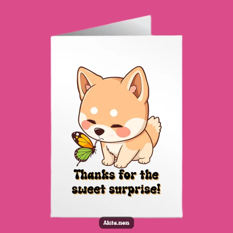 Free Printable Thank You Card: Curious Akita & Butterfly - Sweet Gratitude!