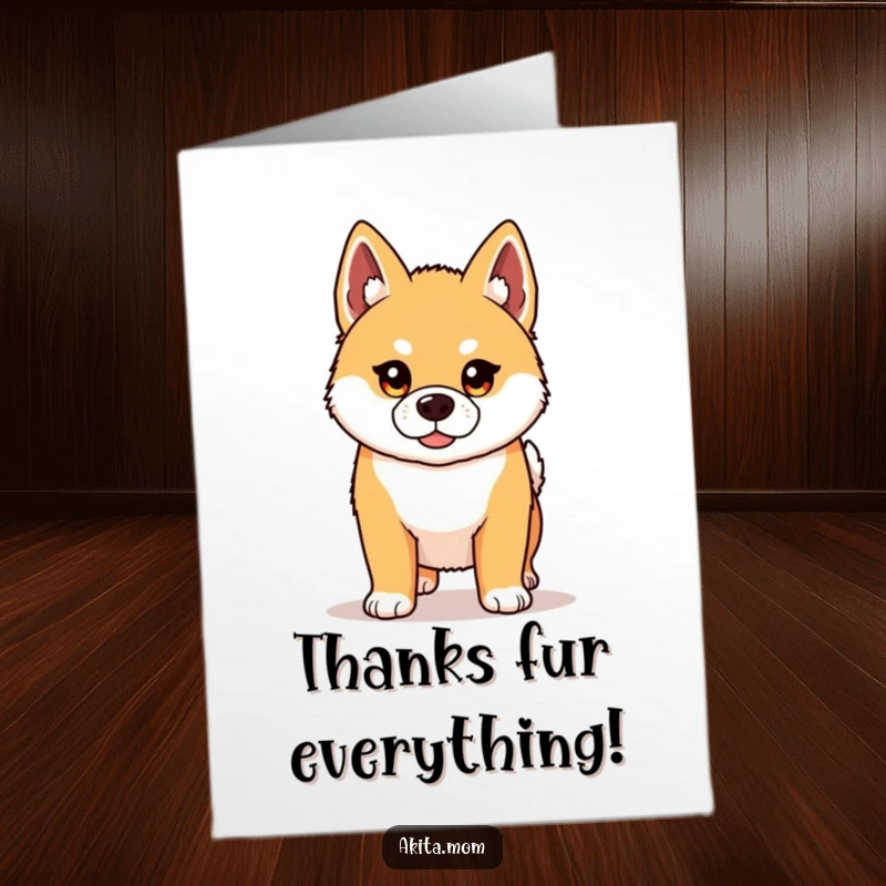 Funny Free Printable Akita Thank You Card: Proud Akita standing with a gentle gaze, expressing sincere thanks with a touch of humor.