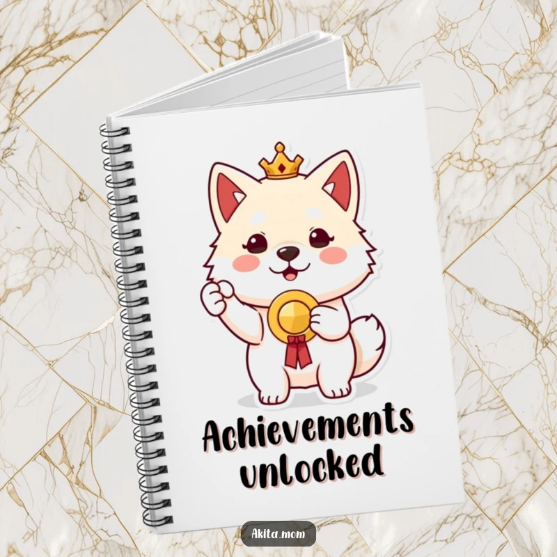 Proud Akita Prize Notebook: A proud Akita dog holding up a small prize, perfect for journaling accomplishments.