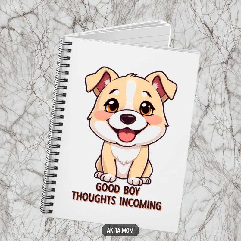 Funny notebook with a strong, alert dog on the cover, sporting a happy, inviting expression for jotting notes.