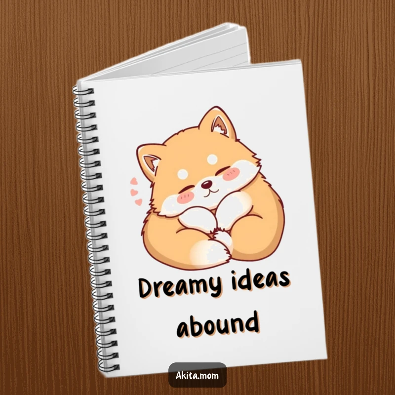 Funny Kawaii Akita notebook, featuring a dog curling up contentedly with a soft sigh, perfect for journaling, sketching, or capturing peaceful moments.