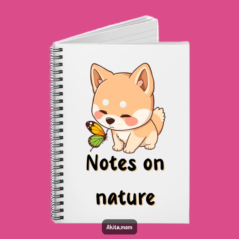 Funny Kawaii Akita Dog Sniffing Butterfly Notebook - Jot Down Ideas with Gentle Humor!