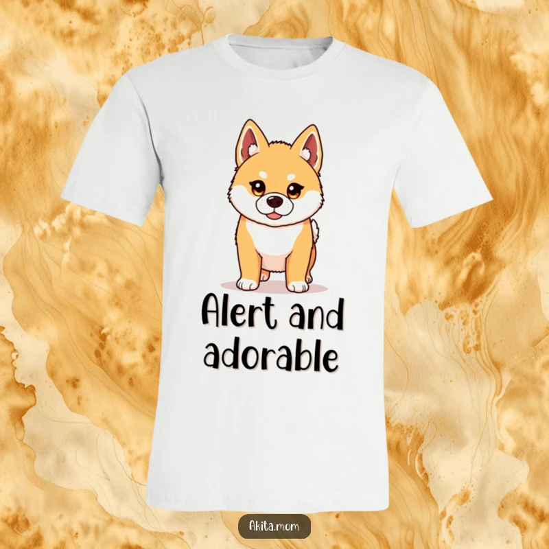 Funny Kawaii Akita t-shirt showing a proud dog with pricked ears and a determined look. Perfect humorous apparel for Akita fans.