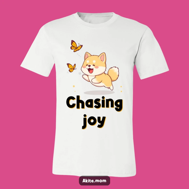 Funny Akita Cub Chasing Butterfly T-Shirt - Cute Puppy Tee for Dog Enthusiasts